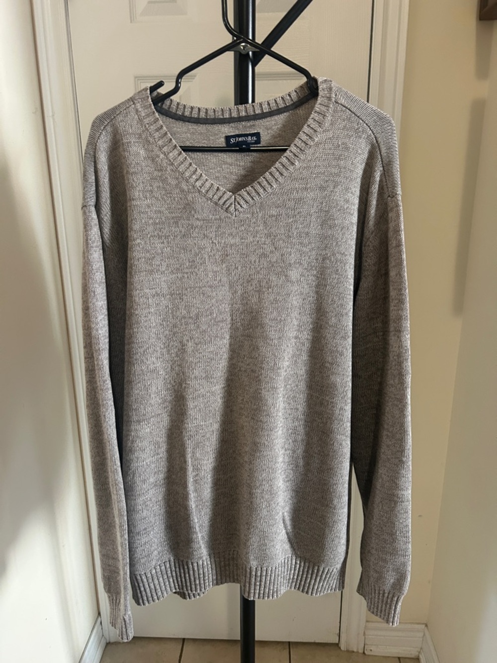 St. John's Bay Men's 100% Cotton V-Neck Sweater - Heather Gray